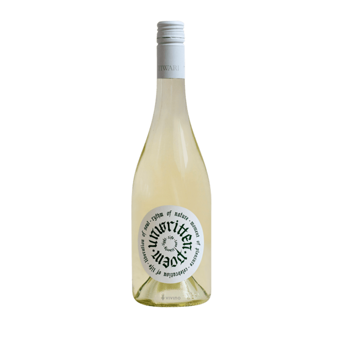 Bottle of Tiwari House Unwritten Poem Pet Nat Blanc 2020 from Lake Balaton, Hungary, showing a straw-yellow lightly sparkling wine. Natural Hungarian pét-nat available for delivery in Singapore.