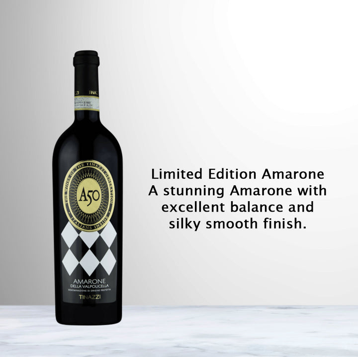Bottle of Tinazzi A50 Amarone della Valpolicella Riserva 2018 Italian red wine from Veneto made in the traditional Amarone style.