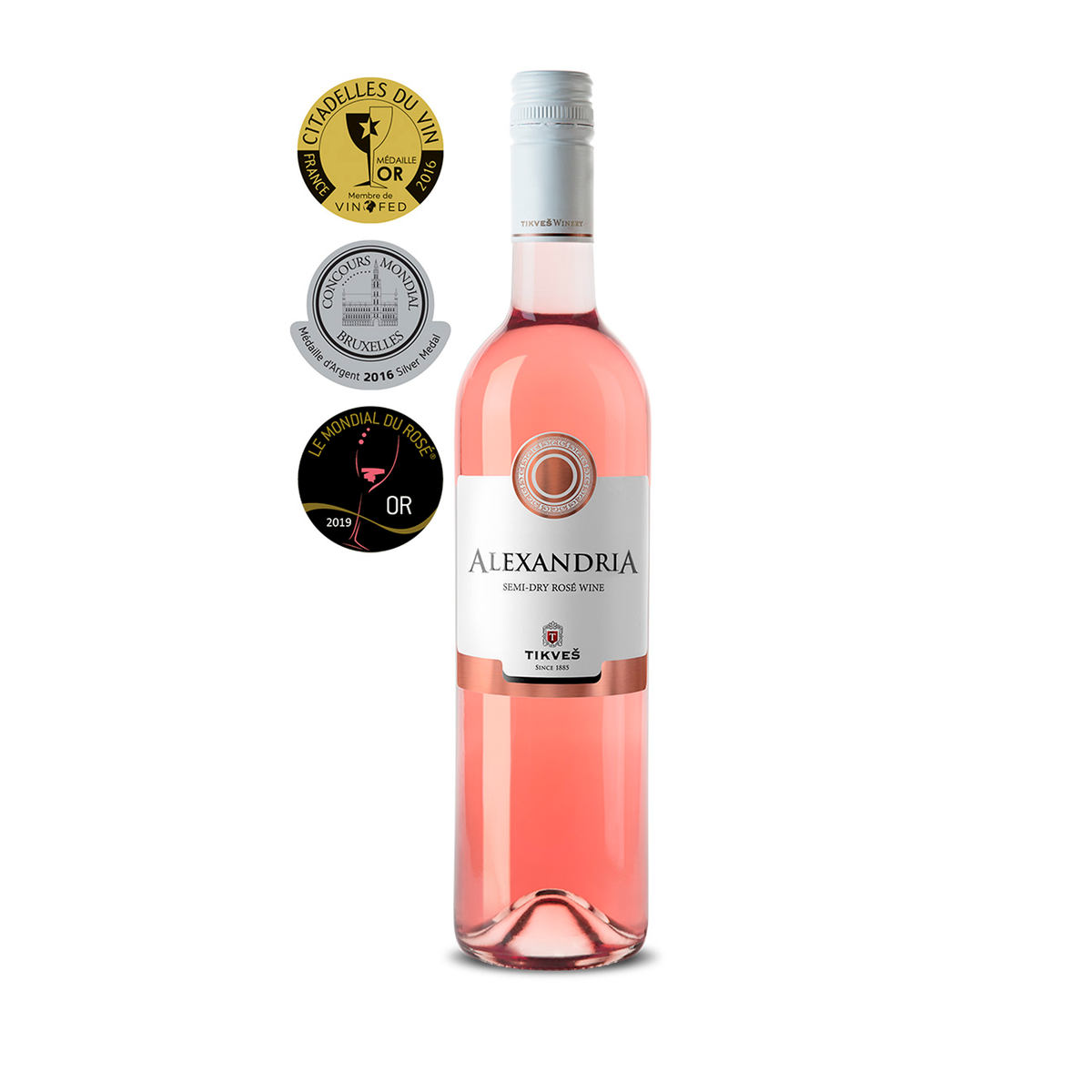 Bottle of Tikves Alexandria Classic Rosé with fresh berry and floral notes