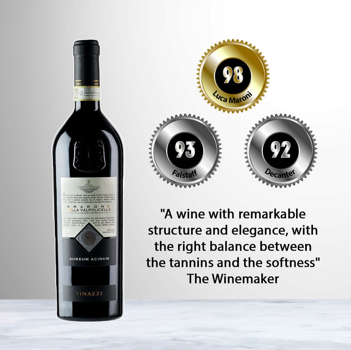 Bottle of Tenuta Valleselle Aureum Acinum Amarone 2018 Italian red wine from Valpolicella, Veneto.