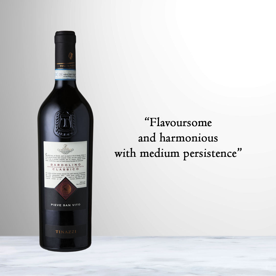 Bottle of Tenuta Valleselle Pieve San Vito Bardolino 2022 light Italian red wine from Veneto.