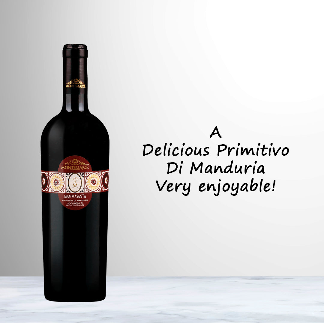 Bottle of Nativ Mammasanta Primitivo di Manduria 2021 red wine from Puglia, Italy.