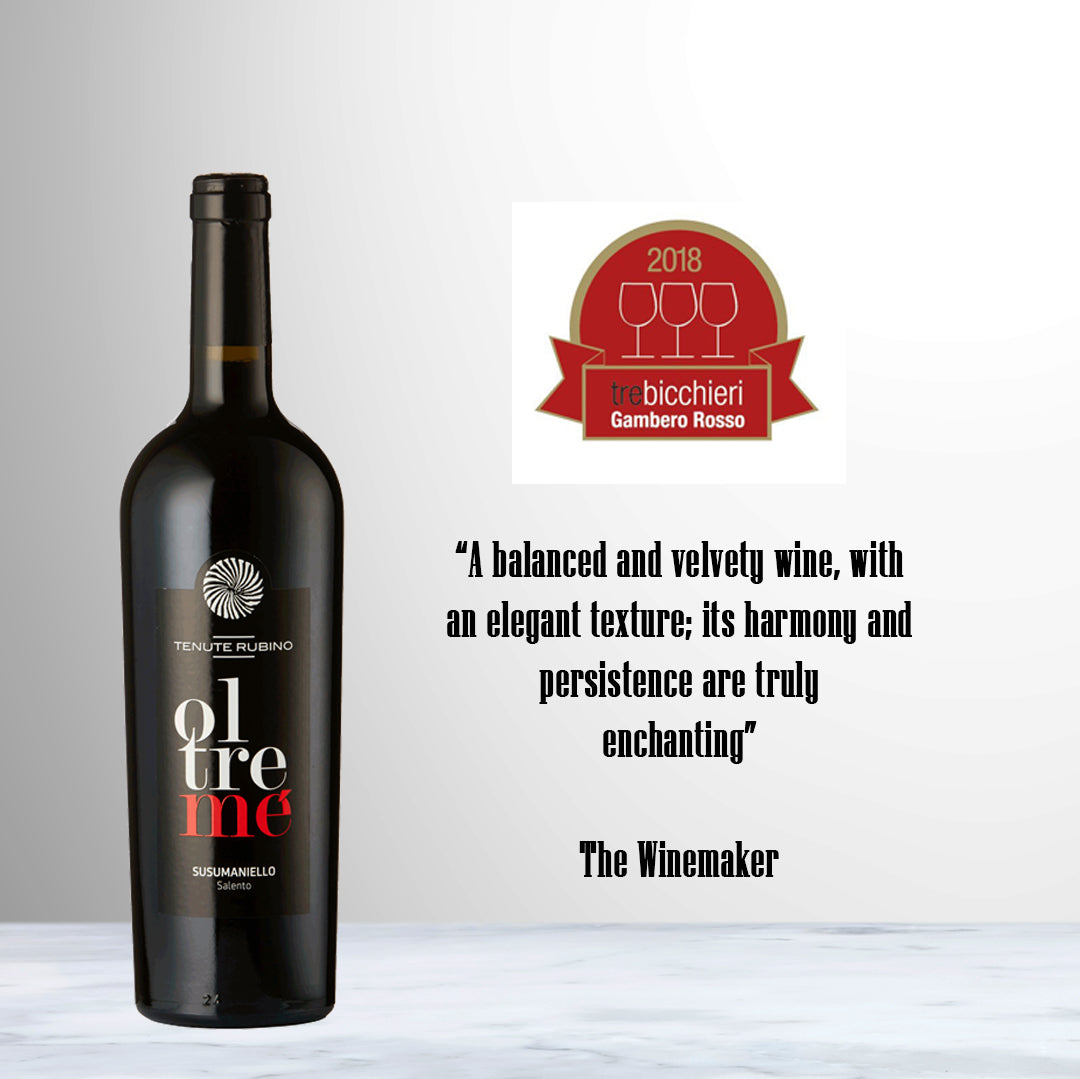 Bottle of Tenute Rubino Oltremé Susumaniello DOC Brindisi 2018 Red Wine | Puglia, Italy.