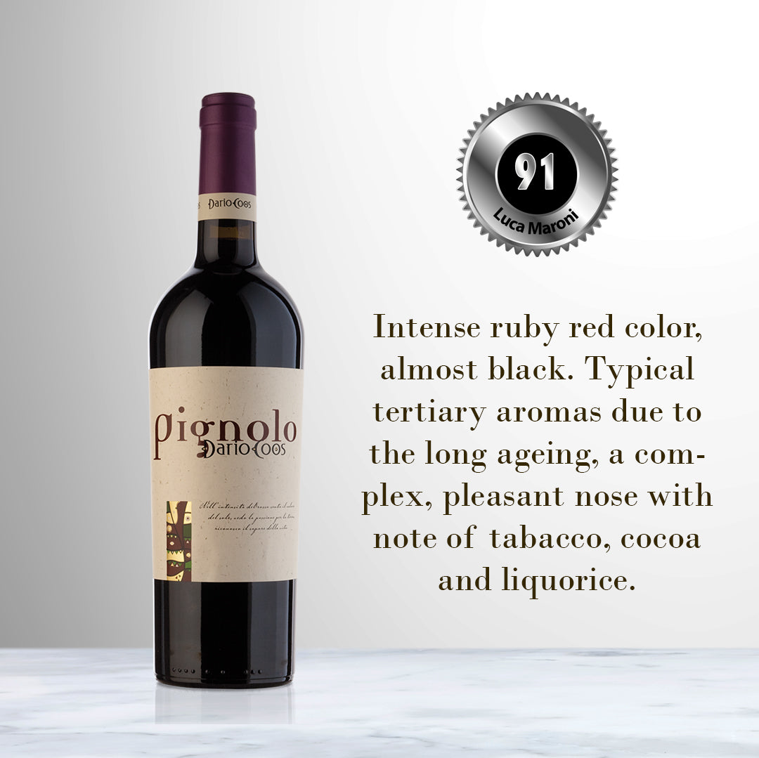 Bottle of Dario Coos Pignolo 2016 Red Wine | Friuli-Venezia Giulia, Italy.