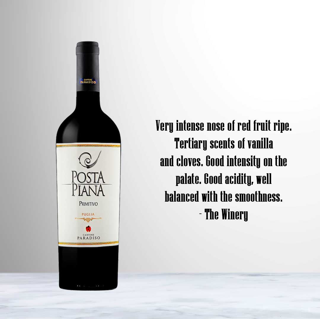 Bottle of Cantine Paradiso Posta Piana Primitivo IGP 2020 Red Wine | Puglia, Italy.