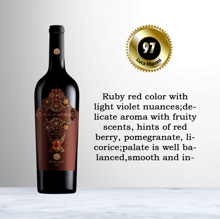 Bottle of Montedidio Real Academia Nero d’Avola 2019 Red Wine | Sicily, Italy.
