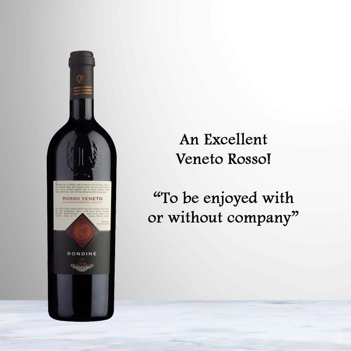 Bottle of Tenuta Valleselle Rondine Rosso Veneto 2020 Italian red wine from Veneto made with Corvina, Cabernet Sauvignon and Merlot.