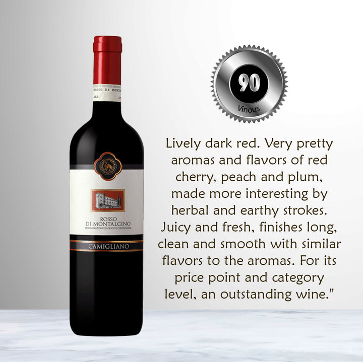 Bottle of Camigliano Rosso di Montalcino Bio DOC 2018 Red Wine | Tuscany, Italy.