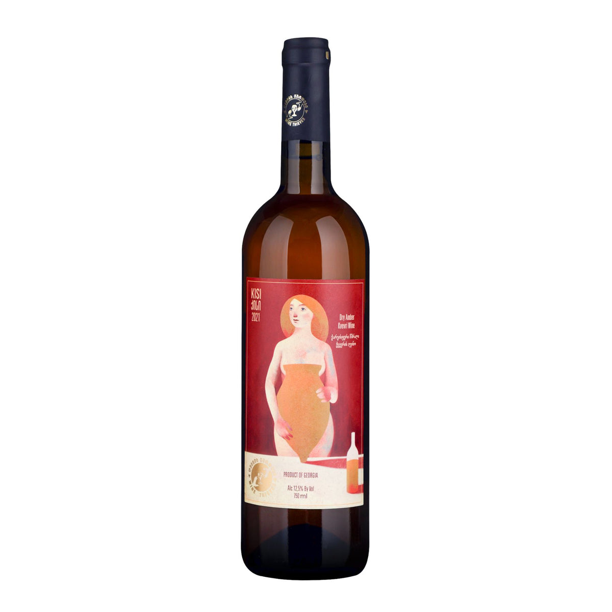 Bottle of Wine Thieves Kisi 2022 from Kakheti, Georgia, showing a textured white wine with stone fruit and citrus character.