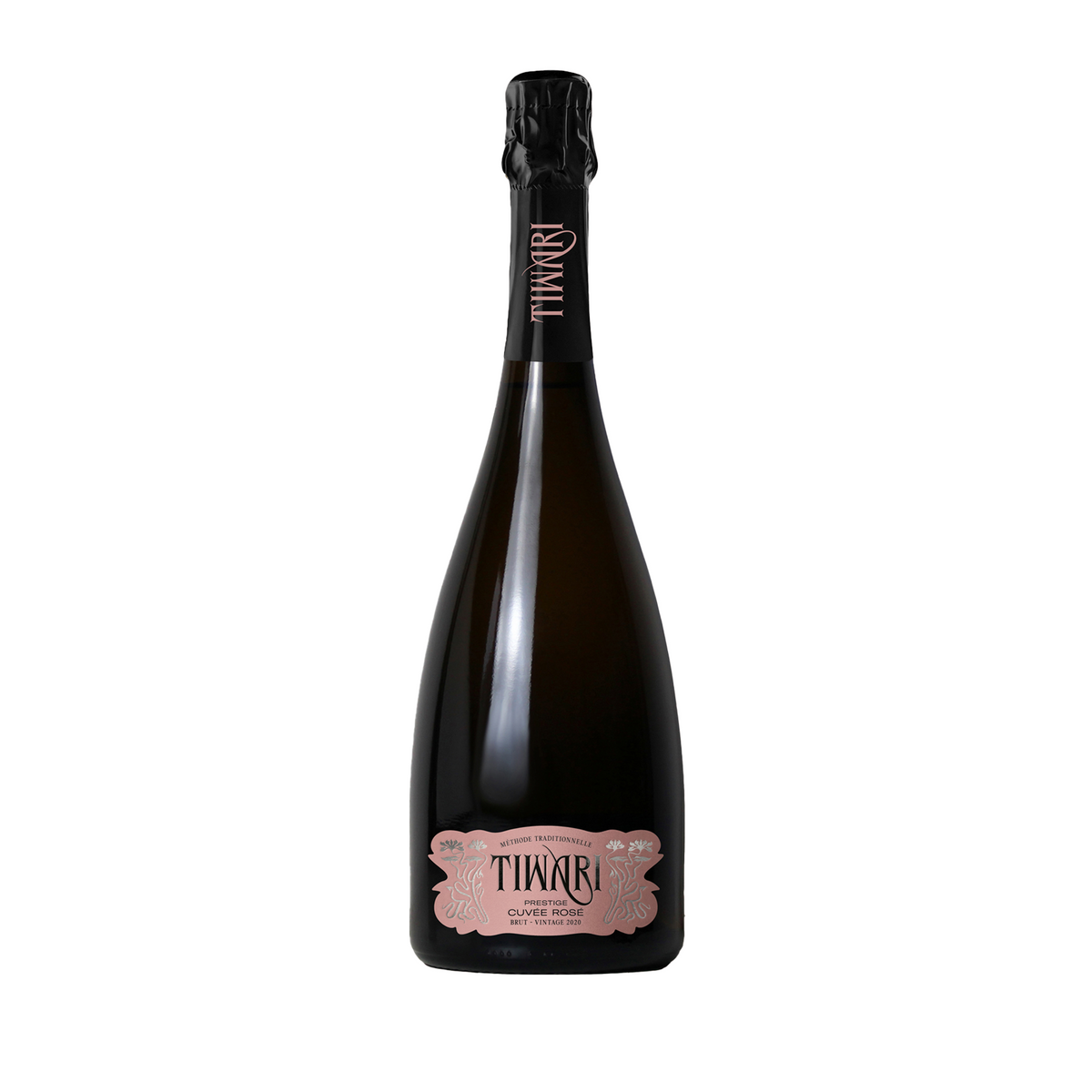 Champagne style wine from Hungary Bottle of Tiwari House Prestige Cuvée Brut Rosé 2020 sparkling wine from Lake Balaton, Hungary with pale pink colour and fine bubbles